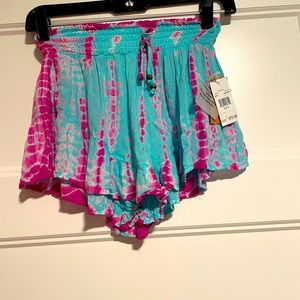 Size small flare tie stretchy waist shorts tie dye Barbie pink teal